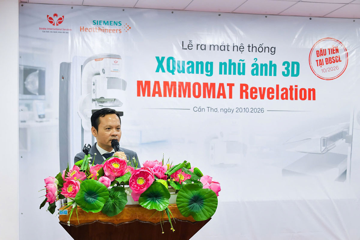 Giám đốc Sở Y tế TP Cần Thơ Hoàng Quốc Cường, phát biểu chỉ đạo tại lễ khánh thành, nhấn mạnh giải pháp mở rộng mạng lưới tầm soát và nâng cao nhận thức cộng đồng về ung thư vú.