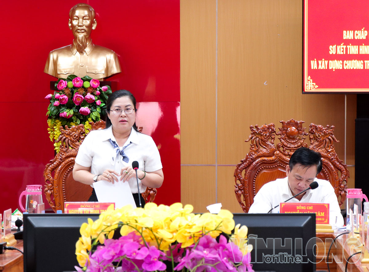 Đồng chí Trưởng Ban Tuyên giáo Tỉnh ủy - Nguyễn Thị Minh Trang phát biểu chỉ đạo tại hội nghị.