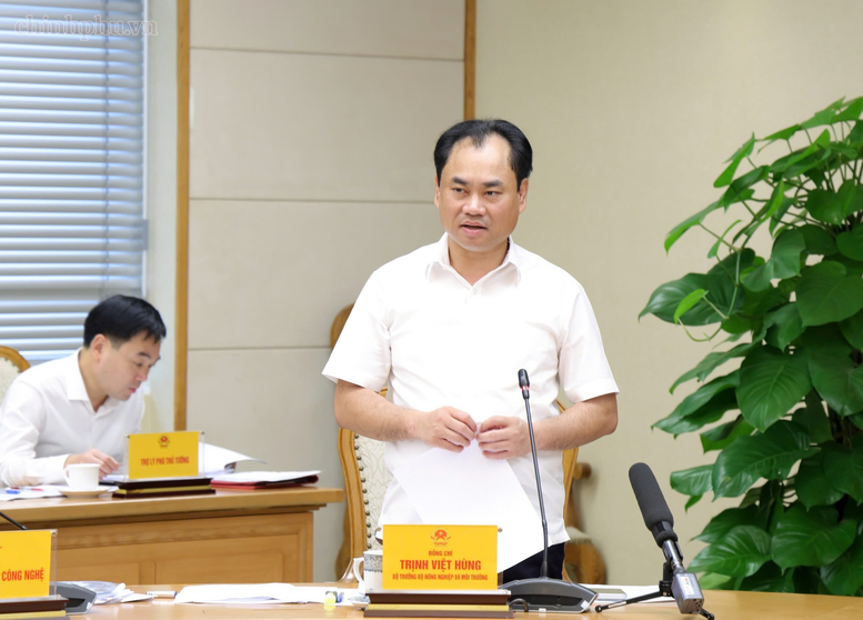 Bộ trưởng Bộ NN&MT Trịnh Việt Hùng báo cáo tại cuộc họp - Ảnh: chinhphu.vn/Gia Huy

