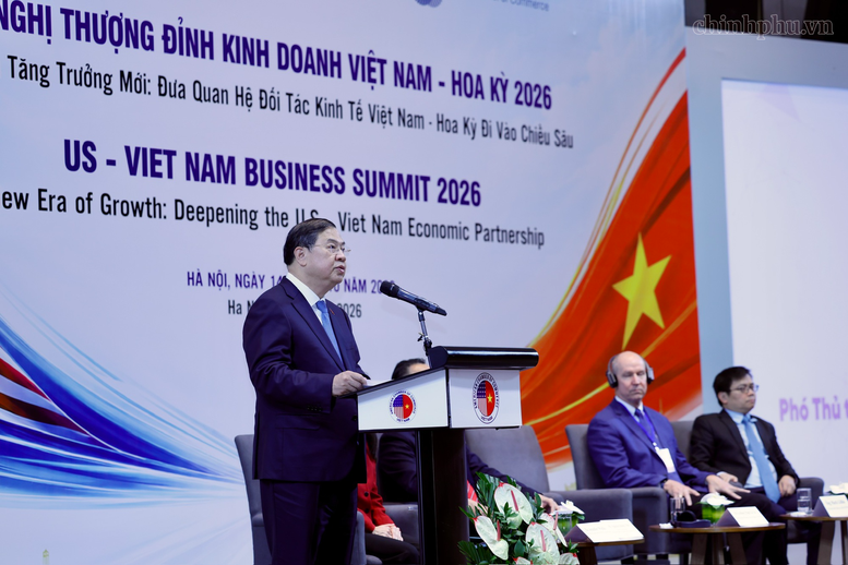 Phó Thủ tướng Thường trực Chính phủ Phạm Gia Túc phát biểu tại Hội nghị Thượng đỉnh Kinh doanh Việt Nam-Hoa Kỳ năm 2026 - Ảnh: chinhphu.vn/Phương Nguyên