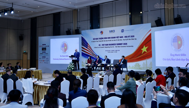 Ông Mark Gillin, Chủ tịch Ban lãnh đạo quốc gia AmCham Việt Nam phát biểu - Ảnh: chinhphu.vn/Phương Nguyên
