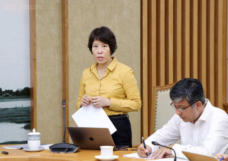 Thứ trưởng Bộ Tài chính Nguyễn Thị Bích Ngọc phát biểu tại cuộc họp - Ảnh: chinhphu.vn/Gia Huy