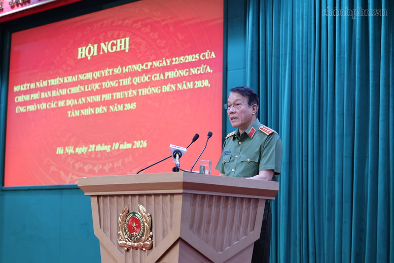 Đại tướng Lương Tam Quang, Ủy viên Bộ Chính trị, Bí thư Đảng ủy Công an Trung ương, Bộ trưởng Bộ Công an phát biểu khai mạc- Ảnh: chinhphu.vn/Phương Nguyên