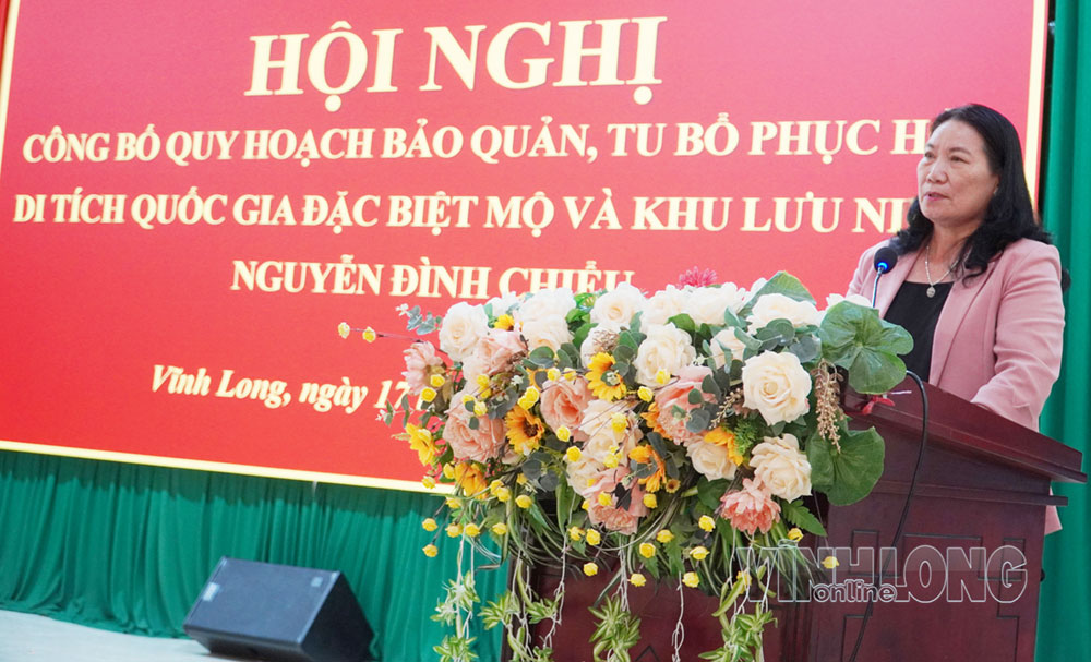 Phó Chủ tịch UBND tỉnh Nguyễn Thị Bé Mười phát biểu tại hội nghị công bố quy hoạch.