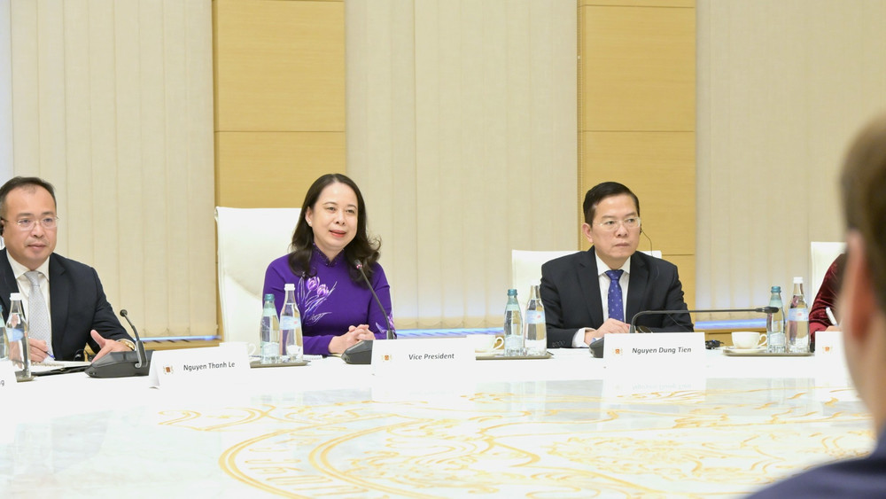 Phó Chủ tịch nước Võ Thị Ánh Xuân tại cuộc hội đàm với Thủ tướng Georgia Irakli Kobakhidze. (Ảnh: Bộ Ngoại giao Việt Nam cung cấp)
