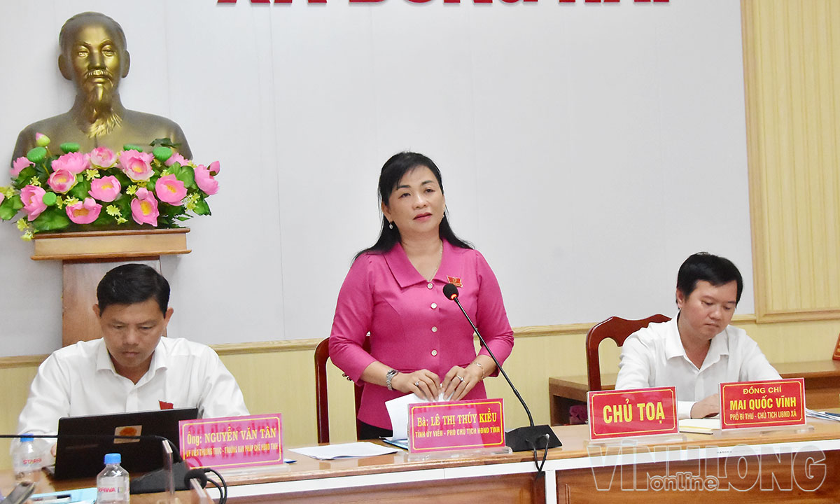 Phó Chủ tịch HĐND tỉnh Lê Thị Thúy Kiều phát biểu tại buổi khảo sát.