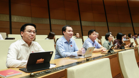 Đại biểu Quốc hội làm việc tại hội trường. (Ảnh: DUY LINH)
