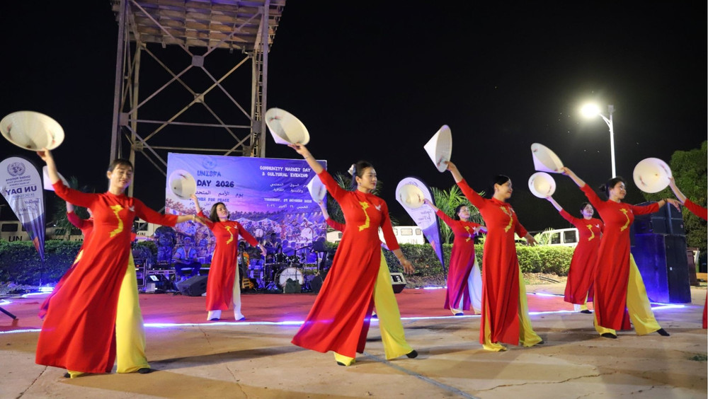Tiết mục văn nghệ của Đội Công binh số 5 Việt Nam tại chương trình kỷ niệm Ngày Liên hợp quốc năm 2026. (Ảnh: THẮNG LÊ)