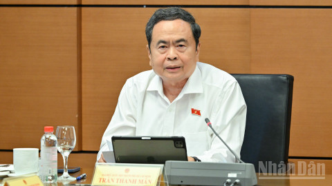 Chủ tịch Quốc hội Trần Thanh Mẫn phát biểu tại tổ. (Ảnh: THỦY NGUYÊN)
