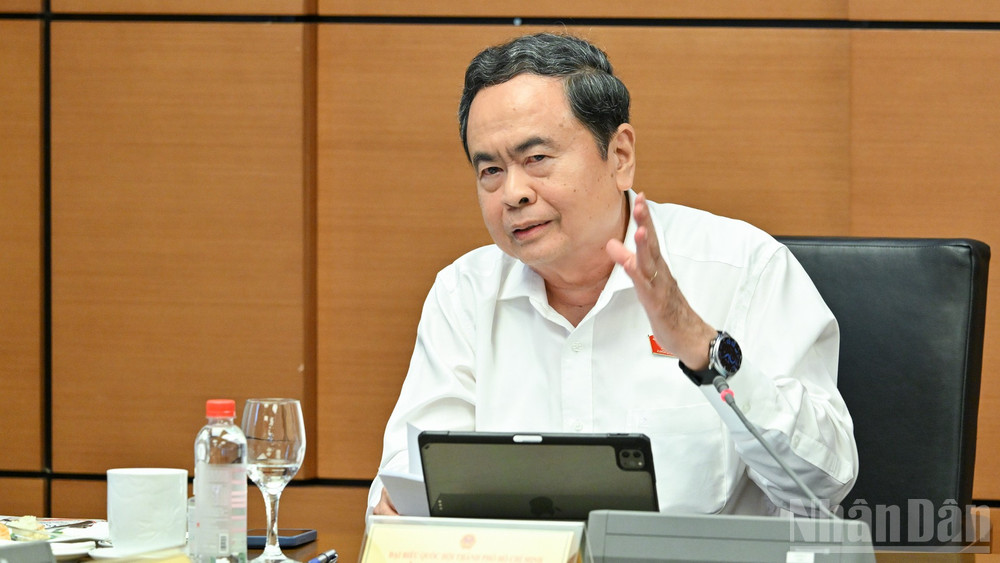 Chủ tịch Quốc hội Trần Thanh Mẫn phát biểu tại tổ. (Ảnh: THỦY NGUYÊN)
