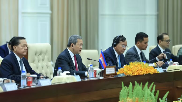 Thủ tướng Hun Manet khẳng định Chính phủ và nhân dân Campuchia luôn mong muốn cùng Việt Nam gìn giữ, phát huy quan hệ láng giềng tốt đẹp, hữu nghị truyền thống, hợp tác toàn diện, bền vững lâu dài, vì hòa bình, ổn định và thịnh vượng của hai nước. (Ảnh: chinhphu.vn/Nhật Bắc)