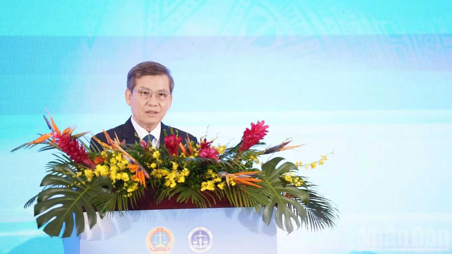 Đồng chí Lê Minh Trí, Ủy viên Bộ Chính trị, Bí thư Trung ương Đảng, Trưởng ban Nội chính Trung ương phát biểu tại diễn đàn. (Ảnh: ANH ĐÀO)