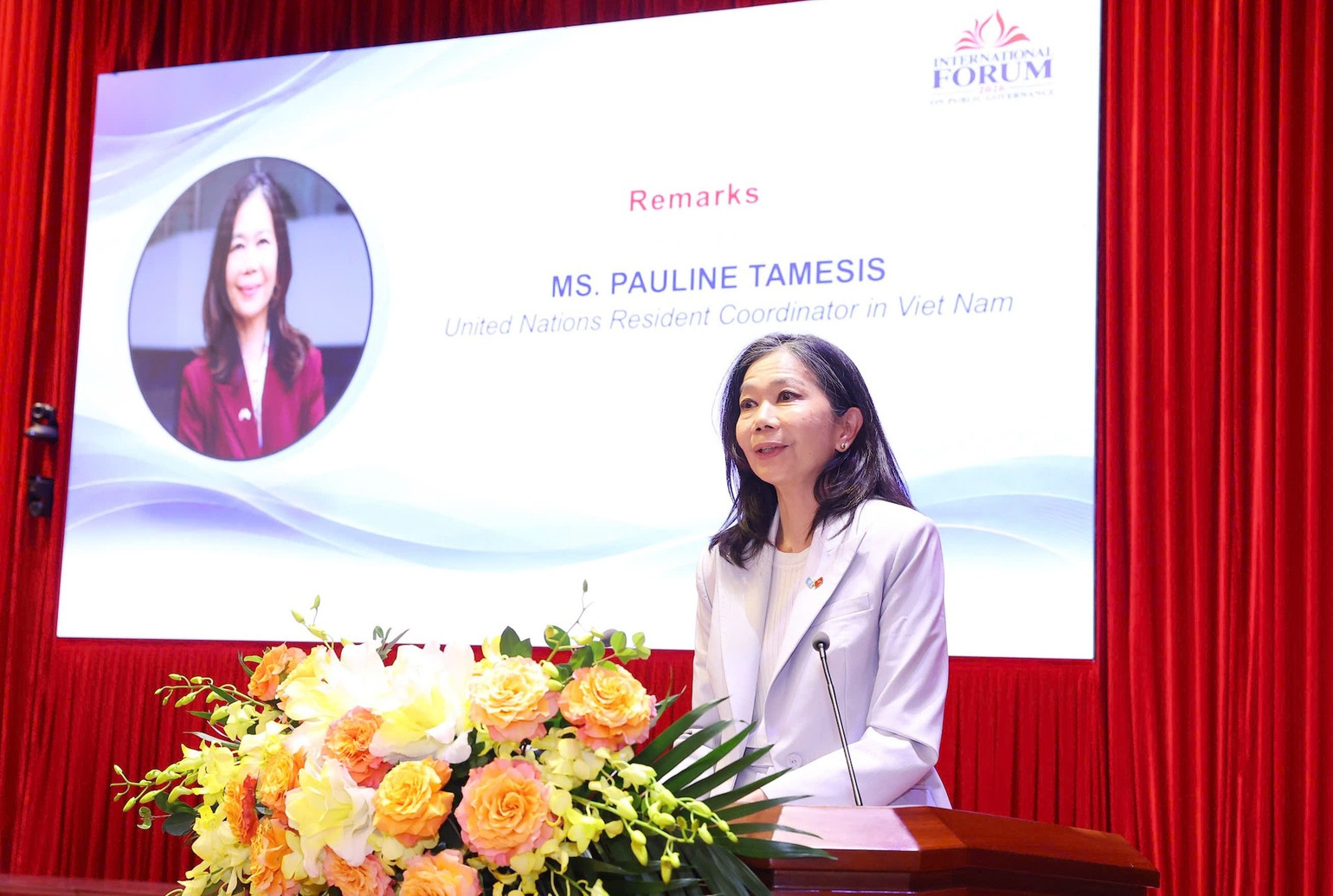 Bà Pauline Tamesis, Điều phối viên Thường trú Liên hợp quốc tại Việt Nam phát biểu.
