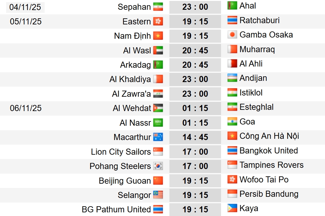 Lịch thi đấu chi tiết Cúp C2 châu Á vòng bảng lượt trận 4. 