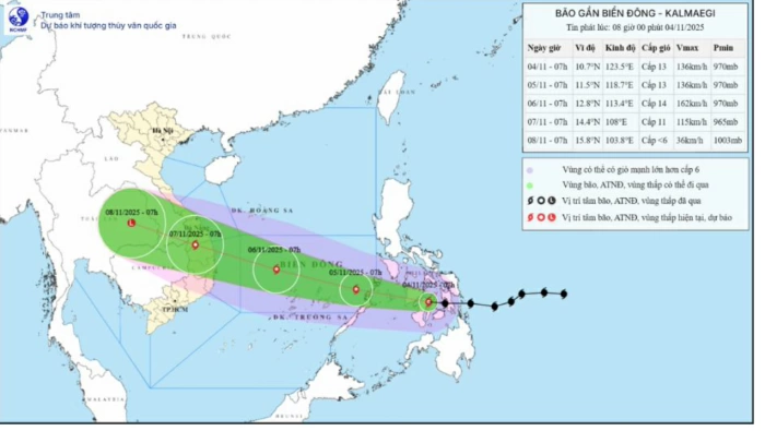 Ảnh hưởng của bão số 13: Vùng biển Vĩnh Long có mưa rào và dông rải rác