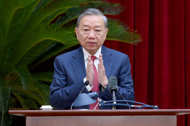 Tổng Bí thư Tô Lâm phát biểu khai mạc Hội nghị. (Ảnh ĐĂNG KHOA)