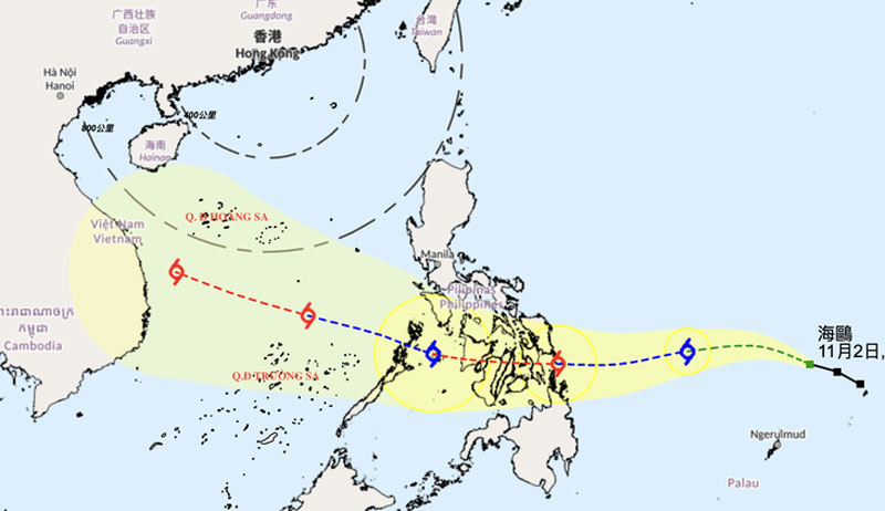 Dự báo vị trí và hướng di chuyển của bão Kalmaegi sáng 2/11 - Ảnh: HKO
