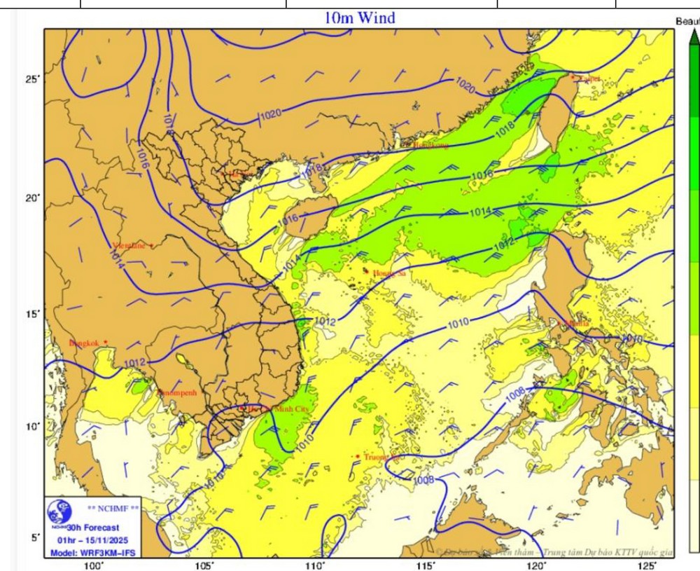 Bản đồ dự báo gió mạnh.
