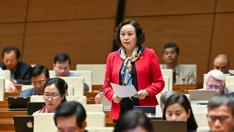 Đại biểu Cao Thị Xuân (Đoàn Thanh Hóa), (Ảnh: THỦY NGUYÊN)
