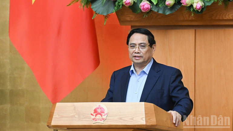 Thủ tướng Phạm Minh Chính phát biểu ý kiến tại Phiên họp Chính phủ thường kỳ tháng 10. (Ảnh: TRẦN HẢI)