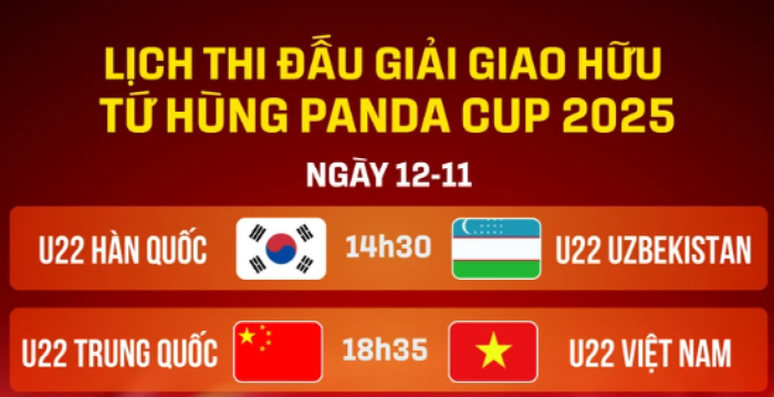 Lịch thi đấu Panda Cup 2025: U22 Việt Nam chạm trán U22 Trung Quốc