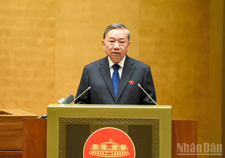 Tổng Bí thư Tô Lâm phát biểu tại hội trường Quốc hội chiều 4/11. (Ảnh: DUY LINH)
