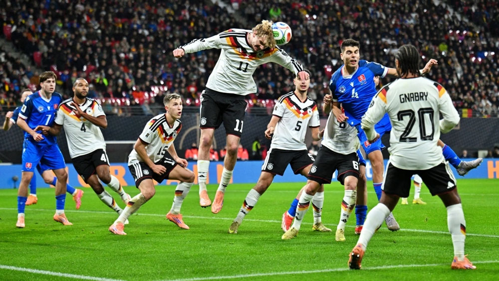 ĐT Đức giành chiến thắng đậm trước Slovakia ở lượt trận cuối bảng C vòng loại World Cup 2026 khu vực châu Âu. (Ảnh: Reuters)