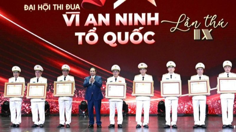 Thủ tướng Chính phủ Phạm Minh Chính tại Đại hội thi đua Vì an ninh Tổ quốc lần thứ IX. (Ảnh: TRẦN HẢI)
