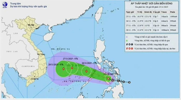 Sức gió vùng gần tâm áp thấp nhiệt đới mạnh cấp 7, giật cấp 9