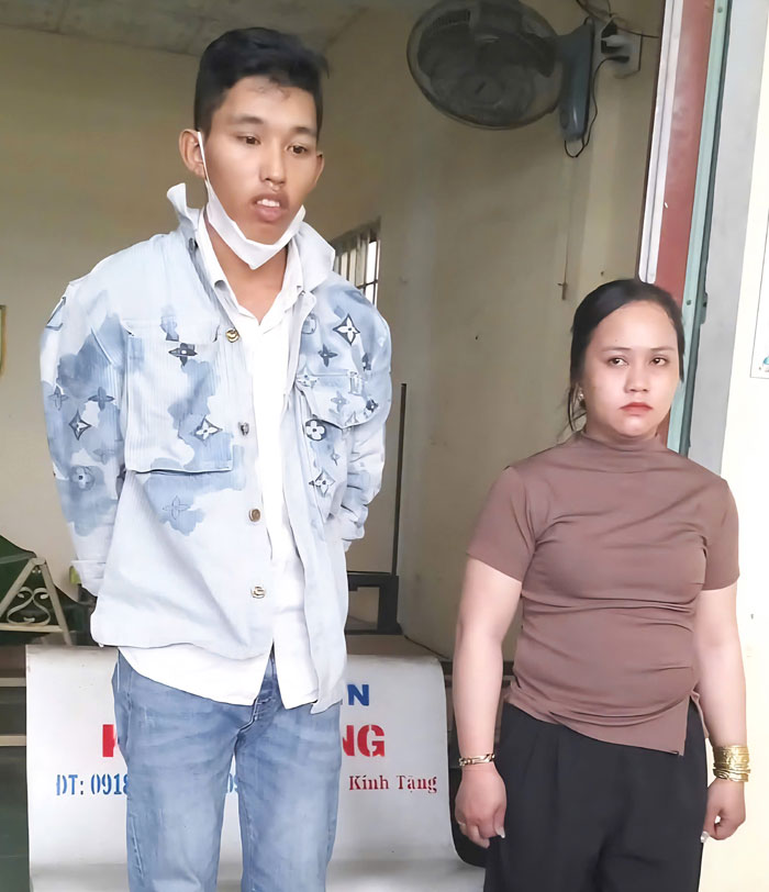 2 đối tượng Nguyễn Thế Quang và Nguyễn Thị Kiều Giang. Ảnh: Công an xã Mỹ Thuận cung cấp