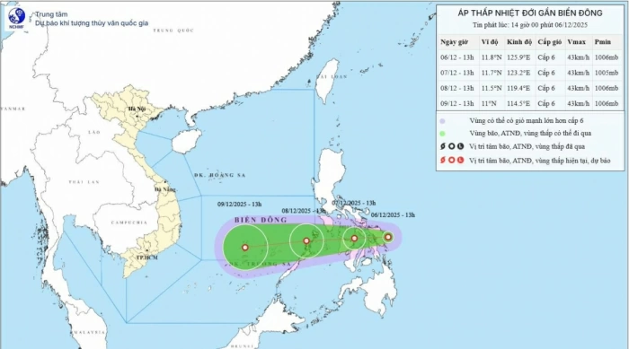 Áp thấp nhiệt đới tiến vào Biển Đông, cảnh báo gió mạnh và biển động
