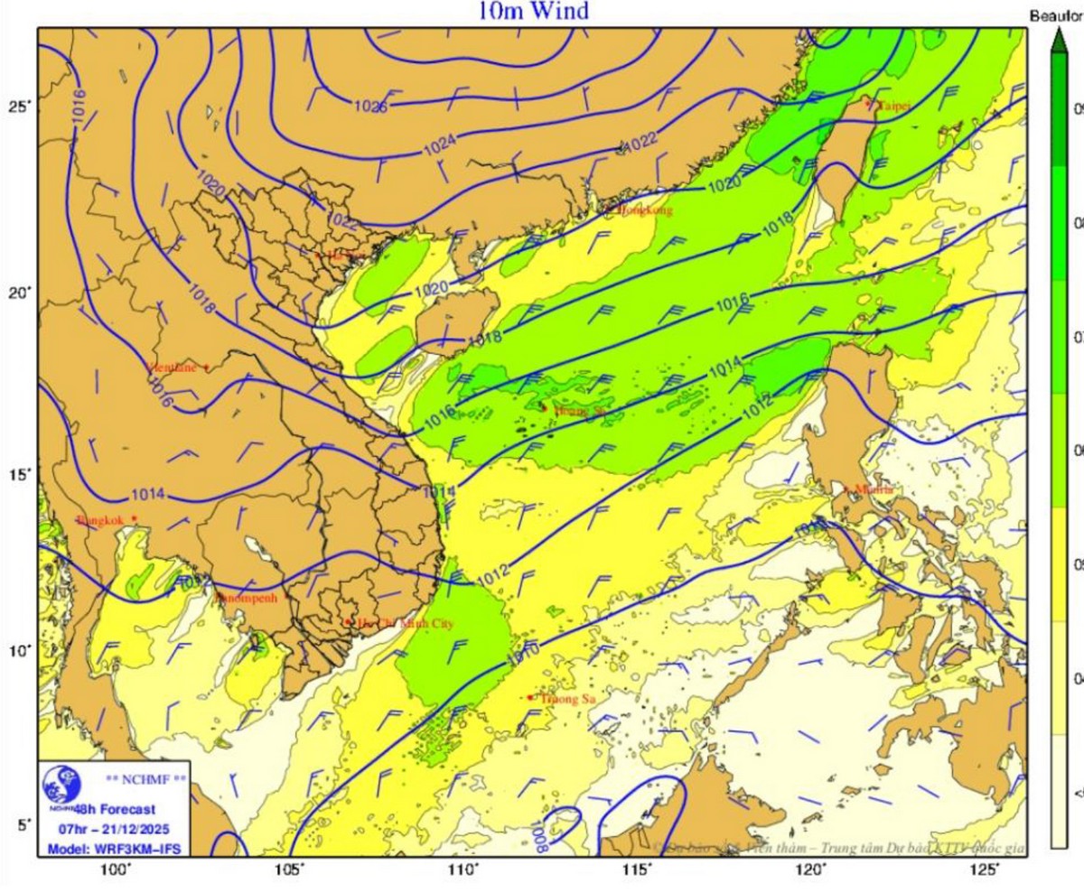 Bản đồ dự báo gió mạnh.