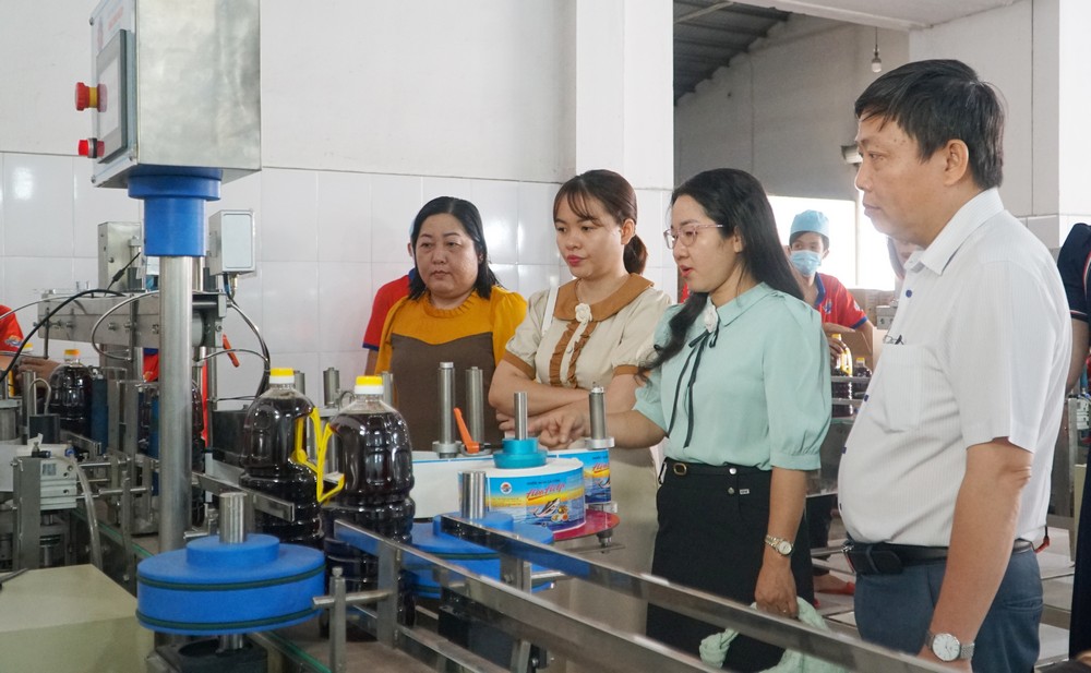 Đoàn nghiệm thu đề án khuyến công tại Chi nhánh Công ty TNHH Chế biến thực phẩm Hòa Hiệp (xã Cái Nhum).

