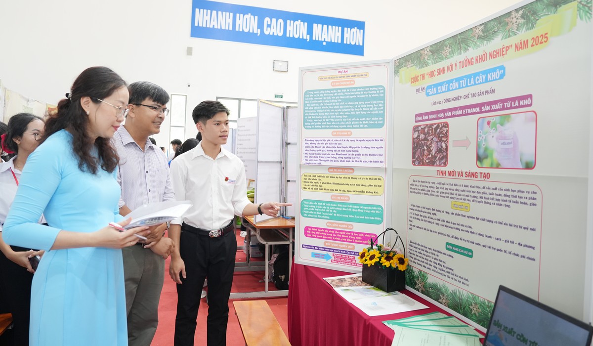 Học sinh thuyết trình ý tưởng khởi nghiệp.