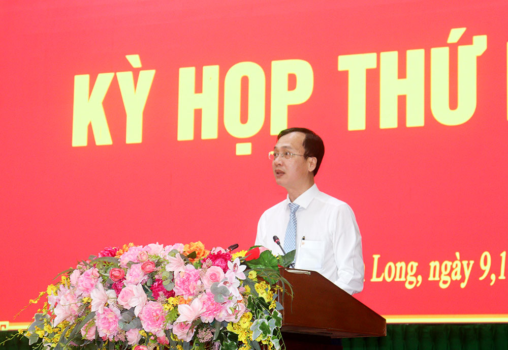 Phó Bí thư Tỉnh ủy, Chủ tịch UBND tỉnh- Trần Trí Quang phát biểu tại Kỳ họp thứ ba HĐND tỉnh khóa X, chiều 10/12.