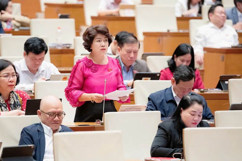 Đại biểu Nguyễn Thị Lệ Thủy phát biểu tại hội trường chiều 8/12.