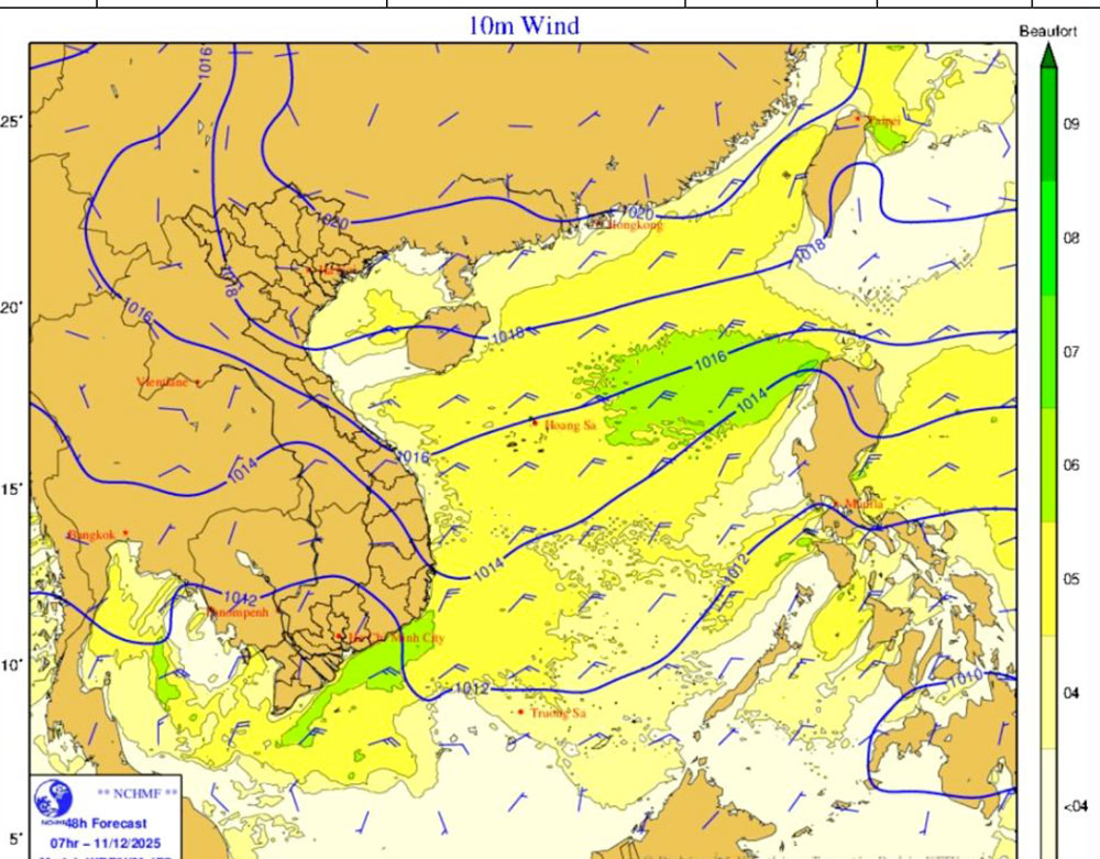 Bản đồ dự báo gió mạnh.
