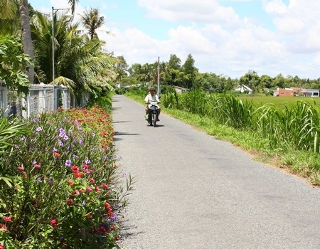 Bộ mặt ấp văn hóa Vĩnh Tiến ngày càng khởi sắc, giao thông thuận tiện, nhà cửa xanh- sạch- đẹp.