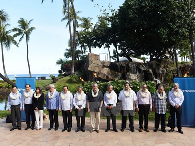 Bộ trưởng 12 quốc gia tham gia đàm phán TPP tại Maui, Hawaii ngày 31/7. (Ảnh: THX/TTXVN)