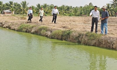 Nhờ chuyển đổi cơ cấu cây trồng, vật nuôi phù hợp, đã mang lại cho ông Sơn (bìa phải) nguồn thu lớn.