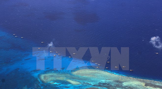 Tàu đánh cá Trung Quốc neo đậu tại bãi đá ngầm Chữ Thập ngày 17/7/2012. (Nguồn: AFP/TTXVN)
