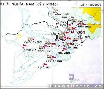 Cả Nam Kỳ rung chuyển dưới sức nổi dậy của quần chúng cách mạng. Nguồn bản đồ: Internet 