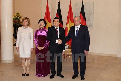 Tổng thống Liên bang Đức Joachim Gauck tiếp Chủ tịch nước Trương Tấn Sang. (Ảnh: Mạnh Hùng/Vietnam+)