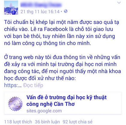 Chia sẻ của ông Doãn Minh Đăng trên Facebook