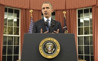 Tổng thống Mỹ Barack Obama có bài phát biểu quan trọng vào tối Chủ nhật 6/12. Ảnh RT