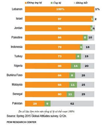 Khảo sát Spring Global Attitudes 2015 về thái độ của người dân các nước trên thế giới về IS. (Nguồn: Viện nghiên cứu Pew)