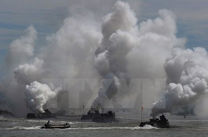 Hải quân Indonesia trong cuộc tập trận chống khủng bố ở Banda Aceh. (Nguồn: AFP/TTXVN)