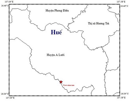 Trận động đất xảy ra tại khu vực huyện A Lưới, tỉnh Thừa Thiên-Huế. (Nguồn: Viện Vật lý địa cầu)