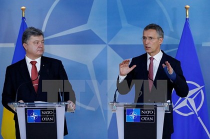 Tổng thư ký NATO Jens Stoltenberg (phải) và Tổng thống Ukraine Petro Poroshenko. (Nguồn:THX/TTXVN)