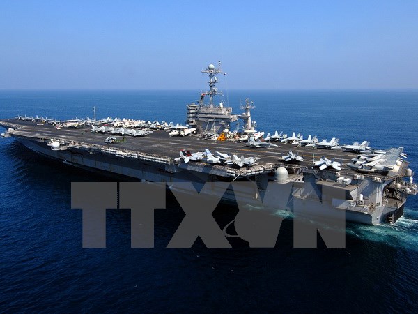 ​Tàu sân bay USS John C. Stennis của Mỹ trong cuộc tập trận tại vùng Vịnh ngày 21/2/2007. (Nguồn: AFP/TTXVN)